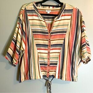 WESTPORT Women’s Linen Tropic Striped Button Down Top Size Medium SZ/Med